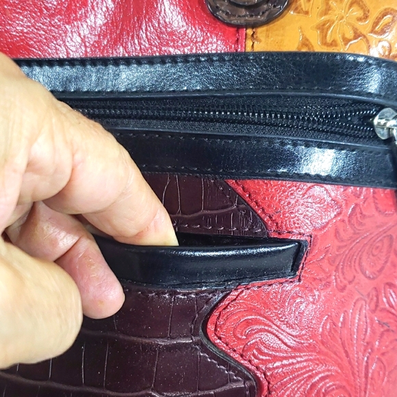 Vintage MC Marc Chantal Tooled Embossed Leather Multi Color Square Shoulder Bag - Picture 15 of 17